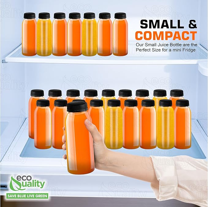 Round Clear Juice Bottles with White Caps Disposable Drink Containers