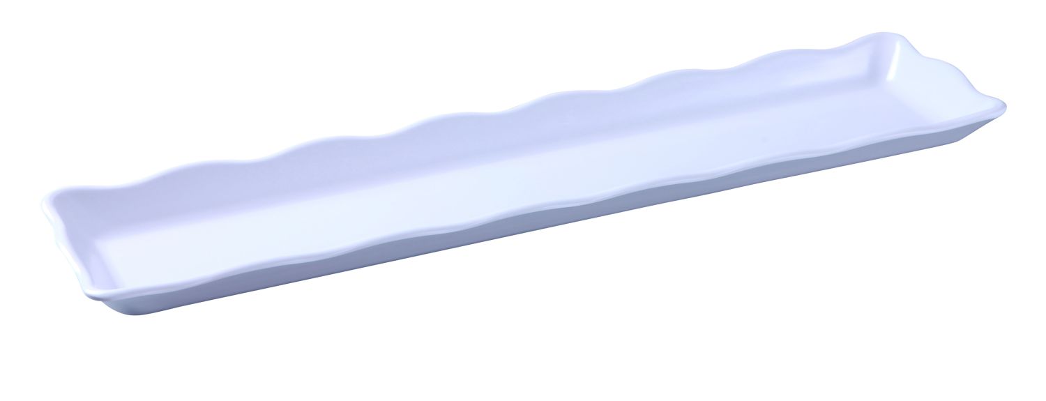 Yanco Scallop Edged Display Tray DC-6021W 12/Pcs Ideal for serving hot or cold appetizers, slices of bread, desserts, and other food for the entire table. Made from melamine material, it is popular for being reliable and having an unbreakable structure. The stylish Deli collection has a distinctive appearance featuring dinnerware With a glossy finish. It can be used in restaurants and catered events, outdoor dining areas, diners and cafes, and even hotels and poolside parties.