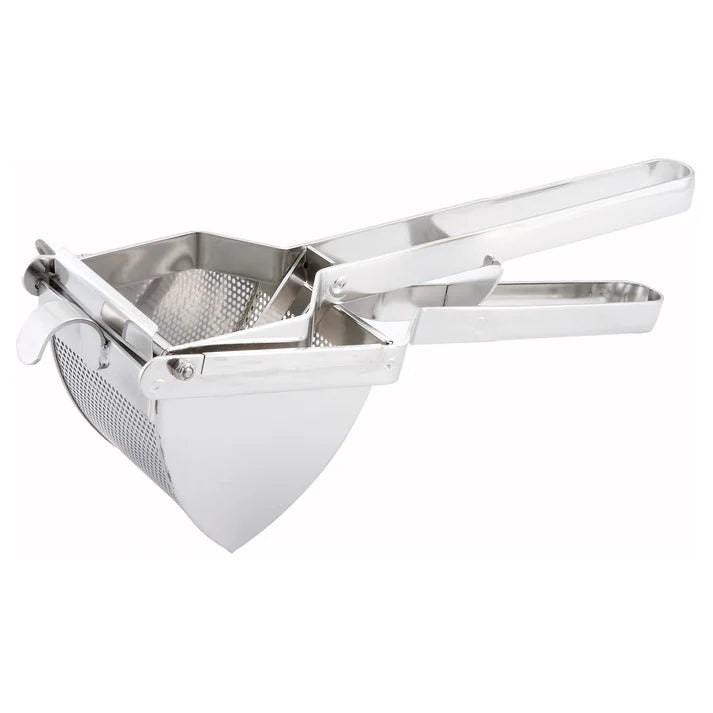 Potato Ricer 6/Pack features meticulously placed perforations so food comes out perfectly pressed through the basket. Made from stainless steel, this potato ricer is easy to clean and will endure heavy duty use. Ideal to create light and fluffy mashed potatoes. This square potato ricer ensures ease of handling while its pan hook facilitates two-handed use.
