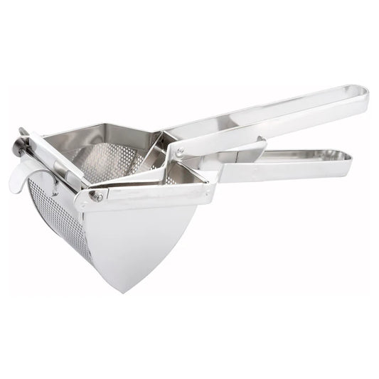 Potato Ricer 6/Pack features meticulously placed perforations so food comes out perfectly pressed through the basket. Made from stainless steel, this potato ricer is easy to clean and will endure heavy duty use. Ideal to create light and fluffy mashed potatoes. This square potato ricer ensures ease of handling while its pan hook facilitates two-handed use.