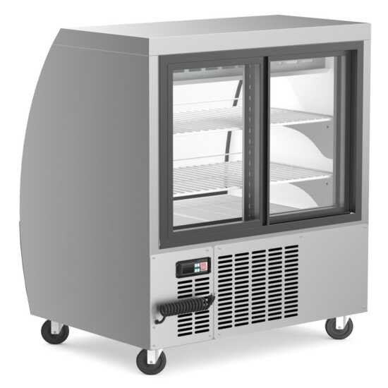 The Coldline DC36-B is a 36-inch refrigerated curved glass deli meat display case in black, designed to showcase deli meats while keeping them fresh and visible in a sleek, professional display.