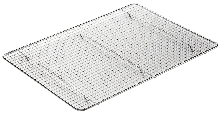 Wire Sheet Pan Grate 12/Pack thanks to its grid design and footed base, this sheet pan grate facilitates proper air circulation on all sides of your food, perfect for cooling pastries. This pan grate is made from high quality stainless steel wire for unbeatable durability and longevity. A must-have in restaurants, catering companies, and other food service facilities, this pan grate can also be used for dusting pastries and for draining excess oils and liquids.