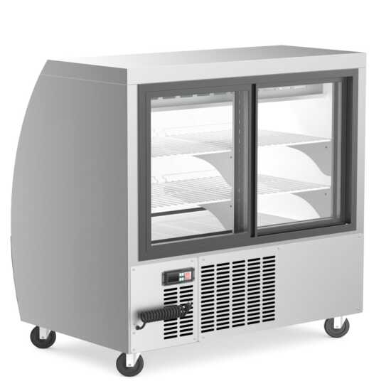 The Coldline DC48-SS is a 48-inch refrigerated curved glass deli meat display case in stainless steel, designed to maintain freshness and provide clear visibility for deli meats in a sleek, modern display.