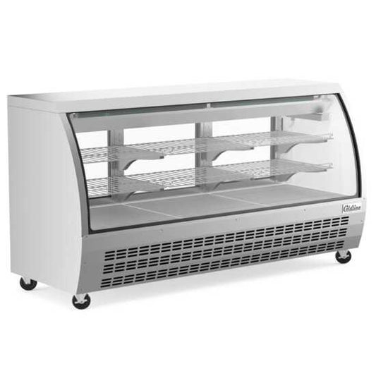 The Coldline DC80-SS is an 80-inch refrigerated curved glass deli meat display case in stainless steel, designed to keep deli meats fresh and visible while offering a sleek, professional presentation.