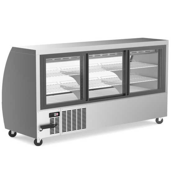 The Coldline DC80-B is an 80-inch refrigerated curved glass deli meat display case in black, designed to showcase deli meats while keeping them fresh, visible, and attractively presented in retail settings.
