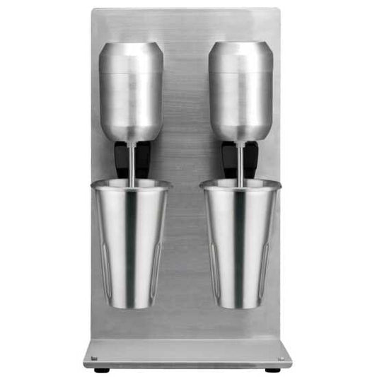 The Prepline PDM2 Double Spindle Commercial Drink Mixer, a 120V milkshake machine, is designed for high-volume blending of milkshakes, smoothies, and beverages in cafes, restaurants, and ice cream shops.