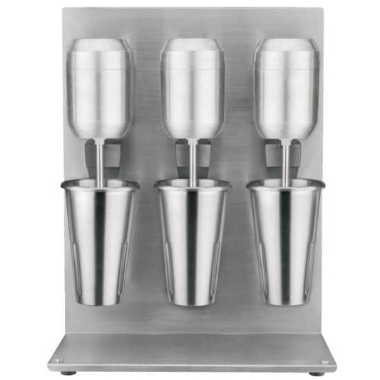 The Prepline PDM3 Triple Spindle Commercial Drink Mixer, a 120V milkshake machine, provides high-capacity blending for milkshakes, smoothies, and beverages in busy cafes, restaurants, and ice cream parlors.