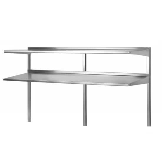 The Prepline PDOS-72P 14" x 70" stainless steel double overshelf provides ample storage for kitchen supplies, optimizing workspace organization and efficiency in commercial kitchens and food prep areas.