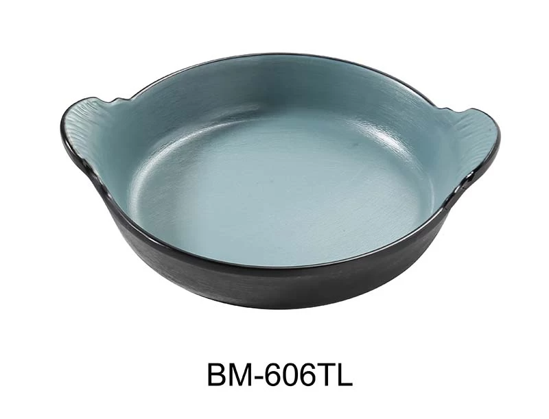 Yanco Deep Dish with Handle BM-606TL Made from resilient melamine, it showcases a stylish two-tone design that adds a modern flair to your table. With a 12-ounce capacity, it's perfect for serving dips, sides, or snacks. This versatile dish combines functionality with aesthetic appeal, making it a delightful addition to any dining experience.
