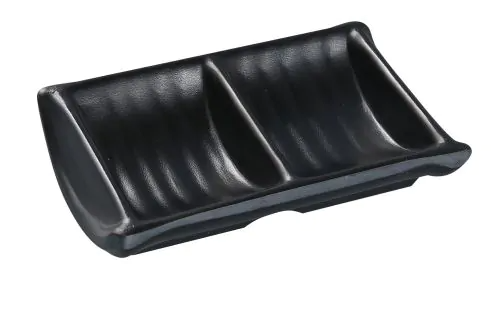 Yanco Double Sauce Dish BP-4031 While looking like they are handmade ceramics such dishes won't chip, break, or stain. Thanks to the high-quality, reliable and affordable melamine material, these sauce dishes can withstand the heavy commercial use. You can serve these double sauce dishes in restaurants and catered events, outdoor dining areas, diners and cafes, and even hotels and poolside parties. Such rectangular double sauce dishes are NSF approved, BPA free, and dishwasher safe.