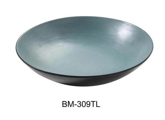 Yanco Salad/Pasta Bowl BM-309TL with a sleek gray and teal color scheme that enhances any table setting. Perfect for serving up to 30 ounces of salads, pastas, or side dishes, its durable melamine construction ensures it stands up to everyday use. Easy to clean and lightweight, this bowl combines contemporary design with ultimate practicality, making it an ideal choice for any meal.