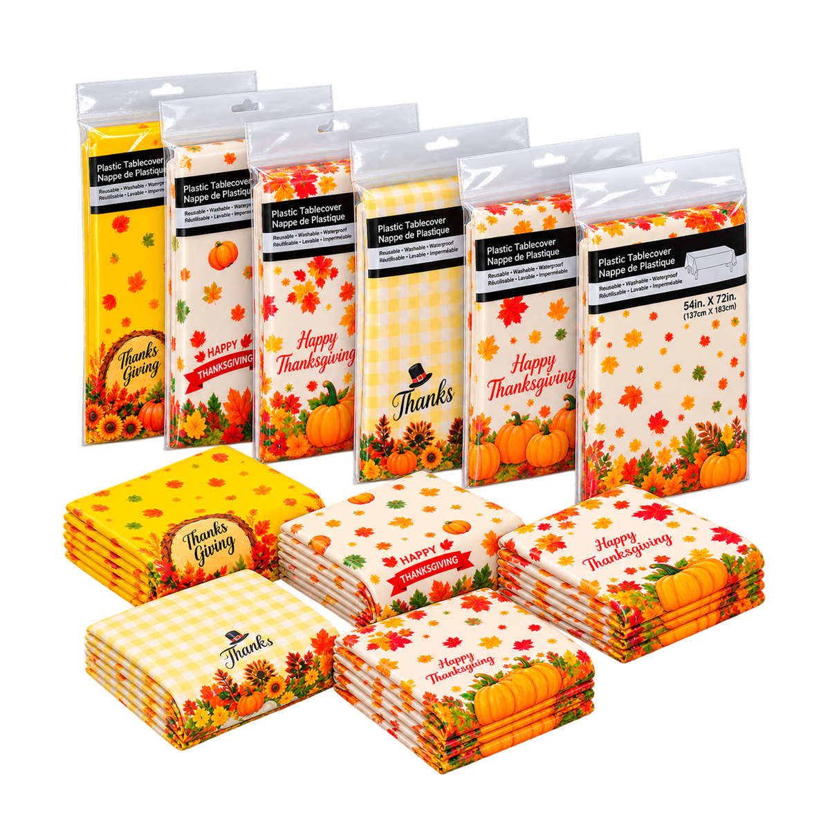 54x72 Inch Thanksgiving Disposable Plastic Tablecloth Assorted Colors