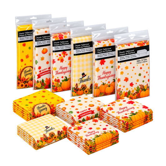 54x72 Inch Thanksgiving Disposable Plastic Tablecloth Assorted Colors