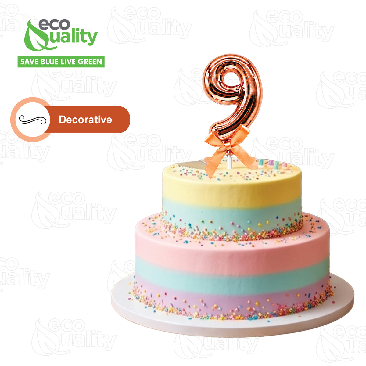 8 Inch Rose Gold 9th Birthday Numeral Cake Topper
