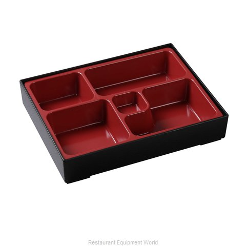 Yanco Sushi Bento Box CR-610 6/Pcs This box is crafted from durable, easy-to-clean melamine, offering both strength and elegance. Its sleek black and red design adds a touch of sophistication, making it perfect for serving sushi, sashimi, or other Japanese dishes. Ideal for restaurants, sushi bars, or home use, it ensures a visually appealing and practical dining experience.
