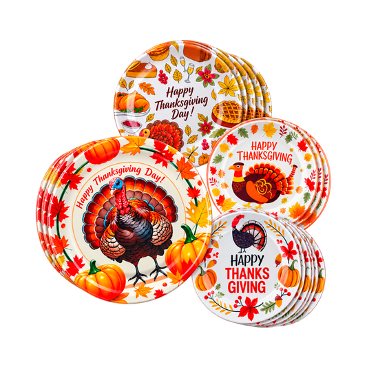 Thanksgiving Plastic Dinner Plates, 13 Inch, Assorted Designs