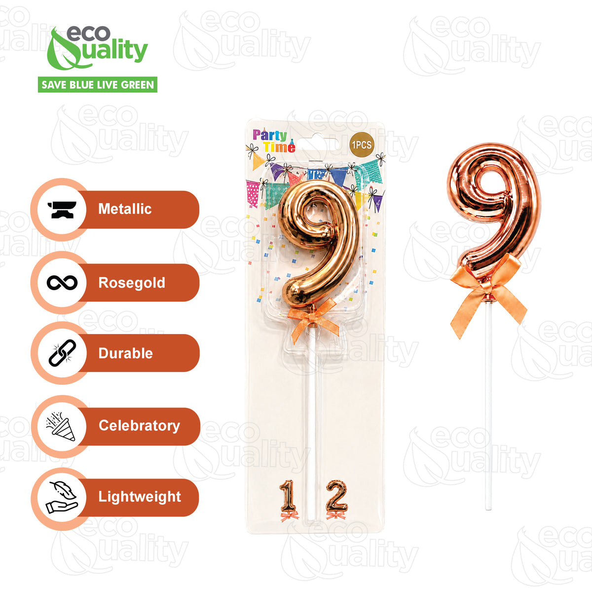 8 Inch Rose Gold 9th Birthday Numeral Cake Topper