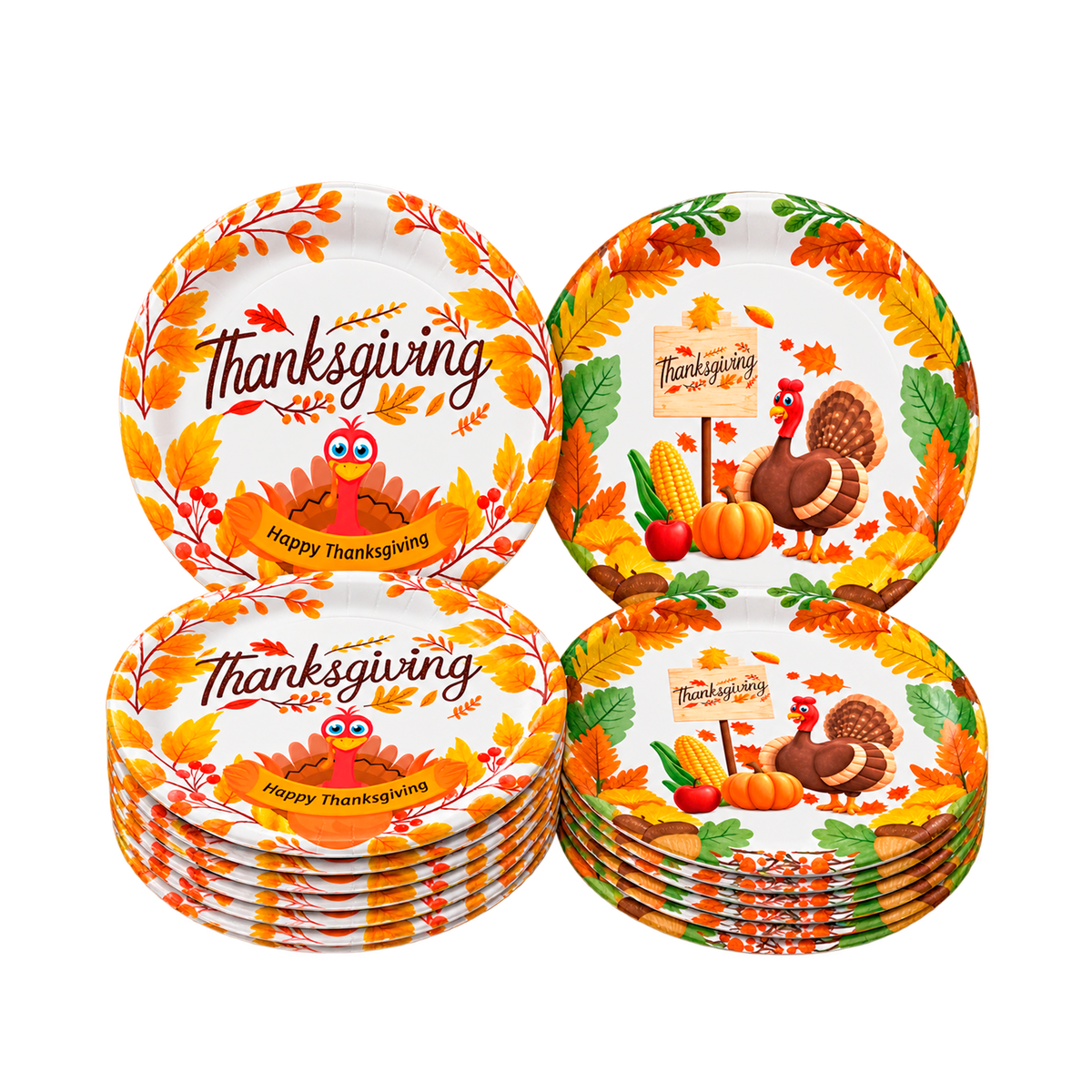 Thanksgiving Paper Dinner Plates, 9 Inch, Assorted Designs