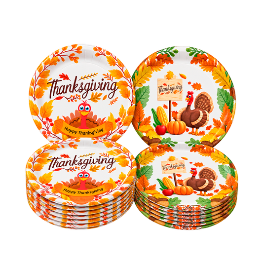 Thanksgiving Paper Dinner Plates, 9 Inch, Assorted Designs