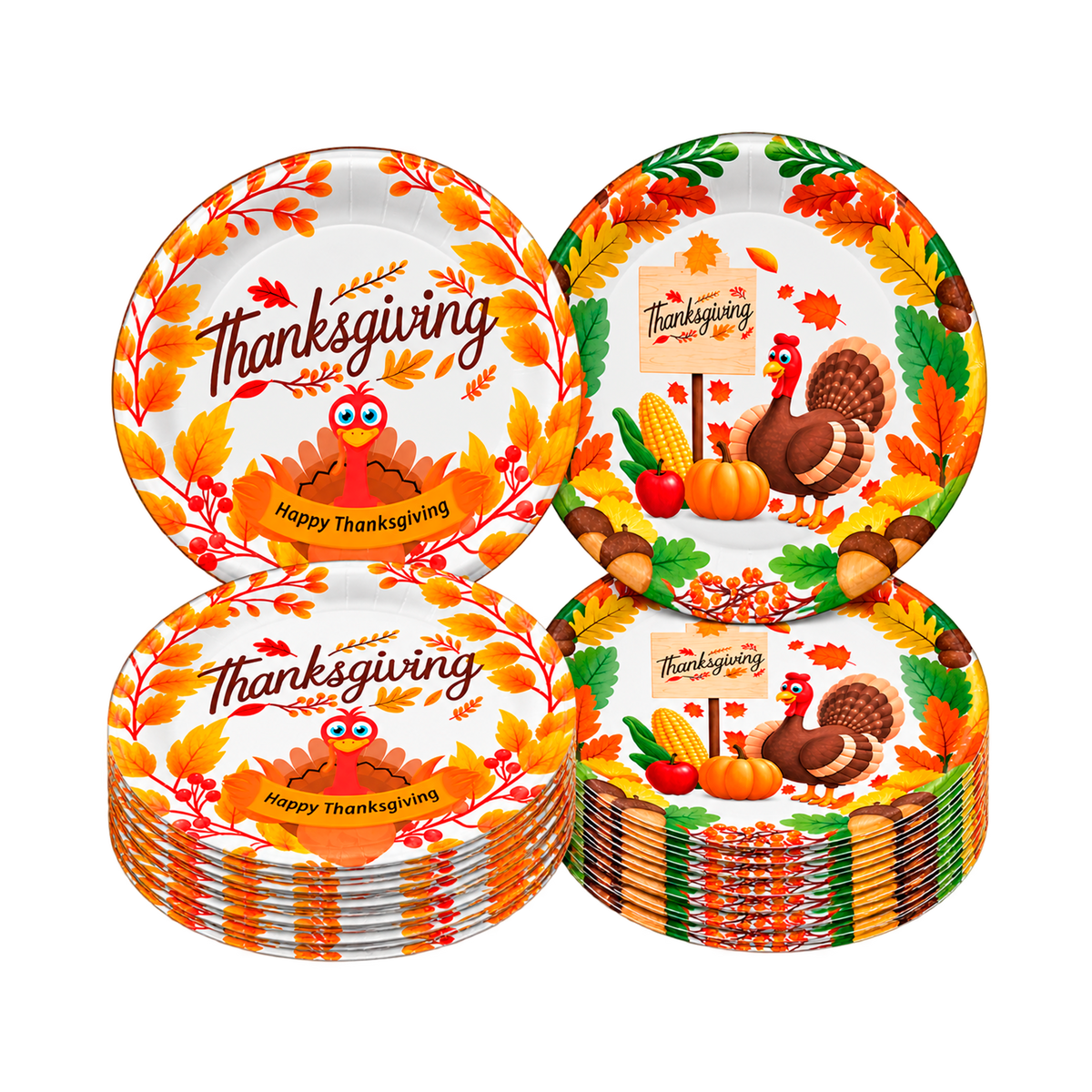 Thanksgiving Paper Dessert Plates, 7 Inch, Assorted Designs