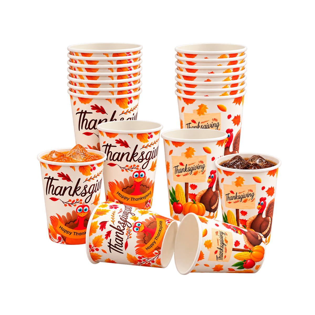 Thanksgiving Paper Cups, 9 Ounce, Assorted Designs