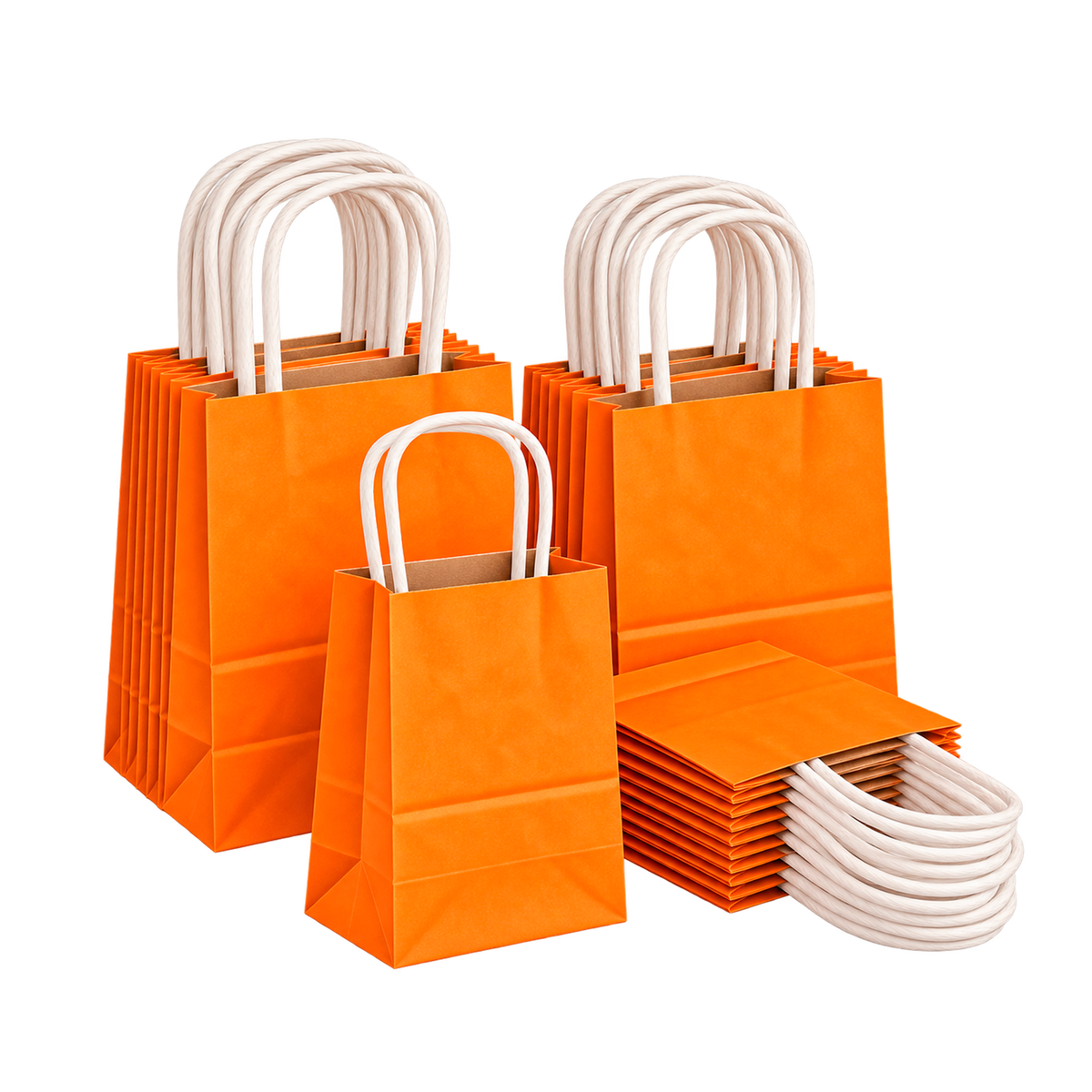 Small Orange Kraft Paper Gift Bags with Handles, 4.3 x 2.5 x 5.9 Inch