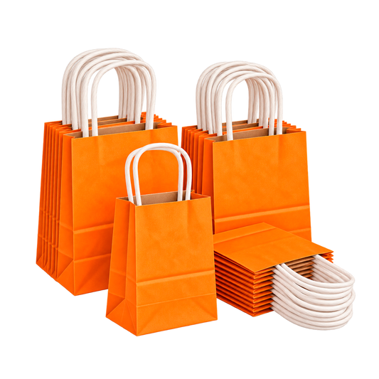Small Orange Kraft Paper Gift Bags with Handles, 4.3 x 2.5 x 5.9 Inch