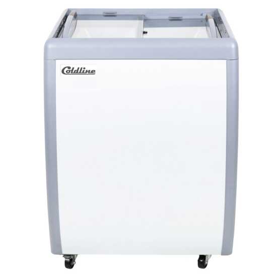 The Coldline DP-160 is a 26" ice cream dipping cabinet freezer with a 4-tub capacity, designed for small-scale commercial use. It keeps ice cream at ideal serving temperatures for easy scooping.