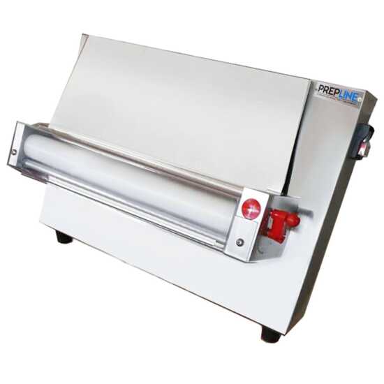 Prepline DR12-1 12-inch one-stage countertop dough sheeter/roller, 120V, designed for efficient dough rolling in small bakeries and commercial kitchens.