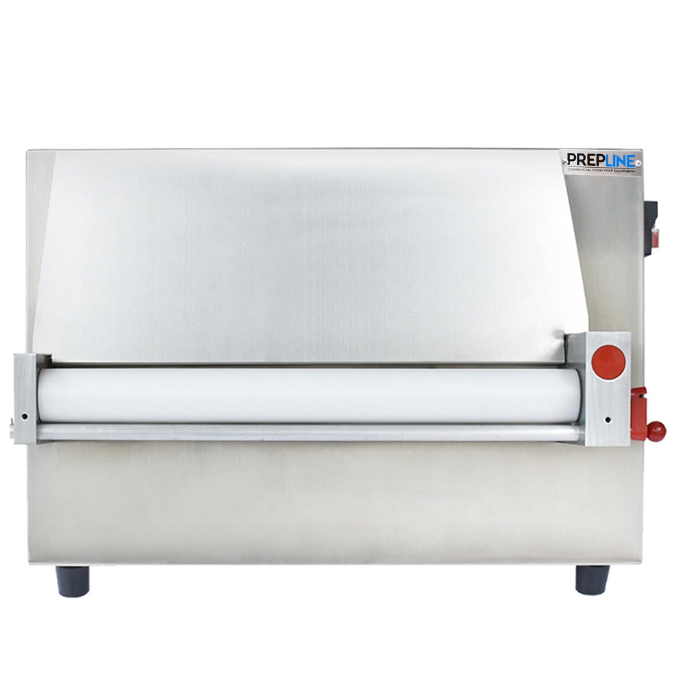 Prepline DR18-1 18-inch one-stage countertop dough sheeter, 120V, designed for efficient dough rolling in bakeries and commercial kitchens.