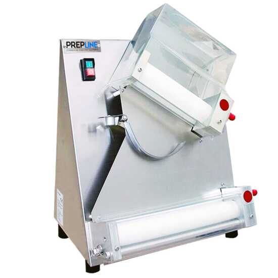Prepline DR18-2 18-inch two-stage countertop dough sheeter/roller, 120V, designed for efficient and precise dough rolling in bakeries and commercial kitchens.