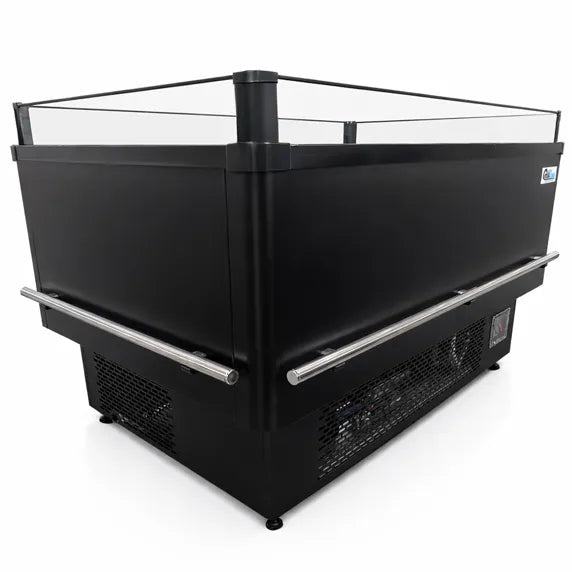 Coldline ISLAND-DT60 62-inch open air dual temperature island merchandiser with refrigerator and freezer sections for supermarkets, convenience stores, and retail food displays. Designed to showcase chilled and frozen products with easy customer access and efficient commercial refrigeration performance.