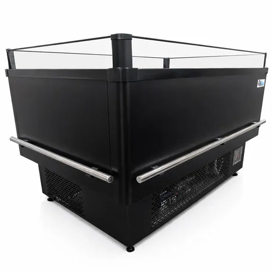Coldline ISLAND-DT60 62-inch open air dual temperature island merchandiser with refrigerator and freezer sections for supermarkets, convenience stores, and retail food displays. Designed to showcase chilled and frozen products with easy customer access and efficient commercial refrigeration performance.