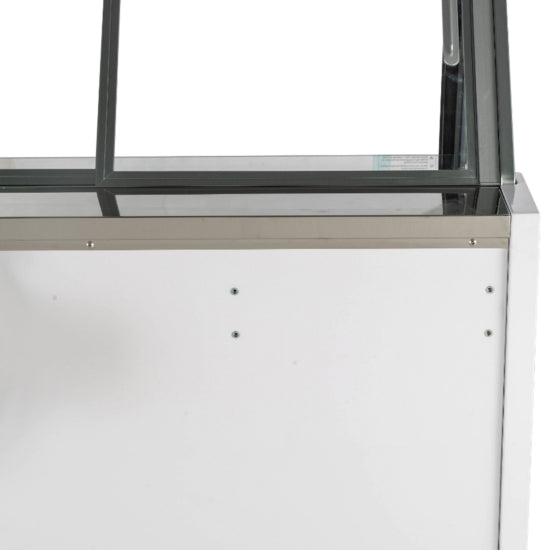 Marchia GIC-7-ST 42-inch 7-pan flat glass white gelato ice cream dipping cabinet display freezer, designed to showcase multiple flavors with a sleek flat glass top for ice cream shops and dessert parlors.