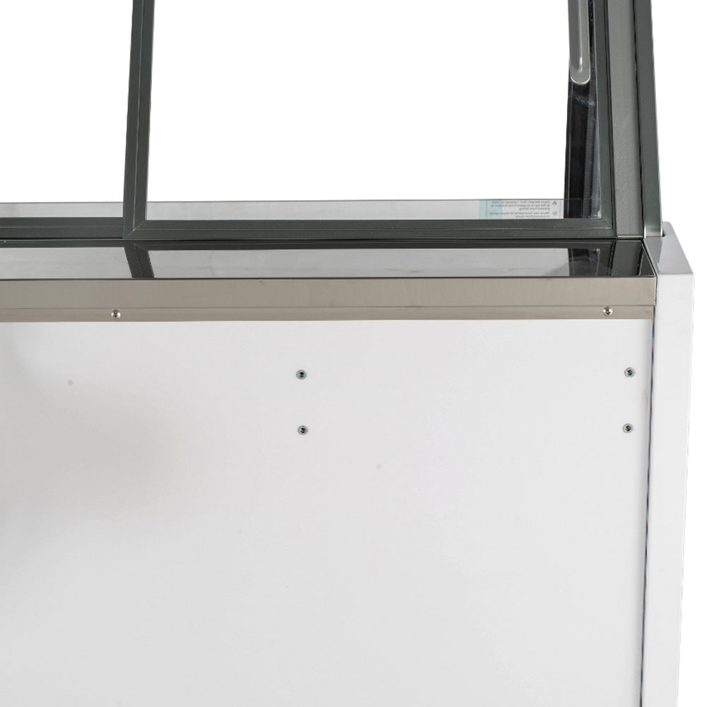 Marchia GIC‑13‑ST 70‑inch 13‑pan flat glass white gelato ice cream dipping cabinet display freezer, featuring a sleek flat glass top and generous capacity to showcase multiple flavors in ice cream shops and dessert parlors.