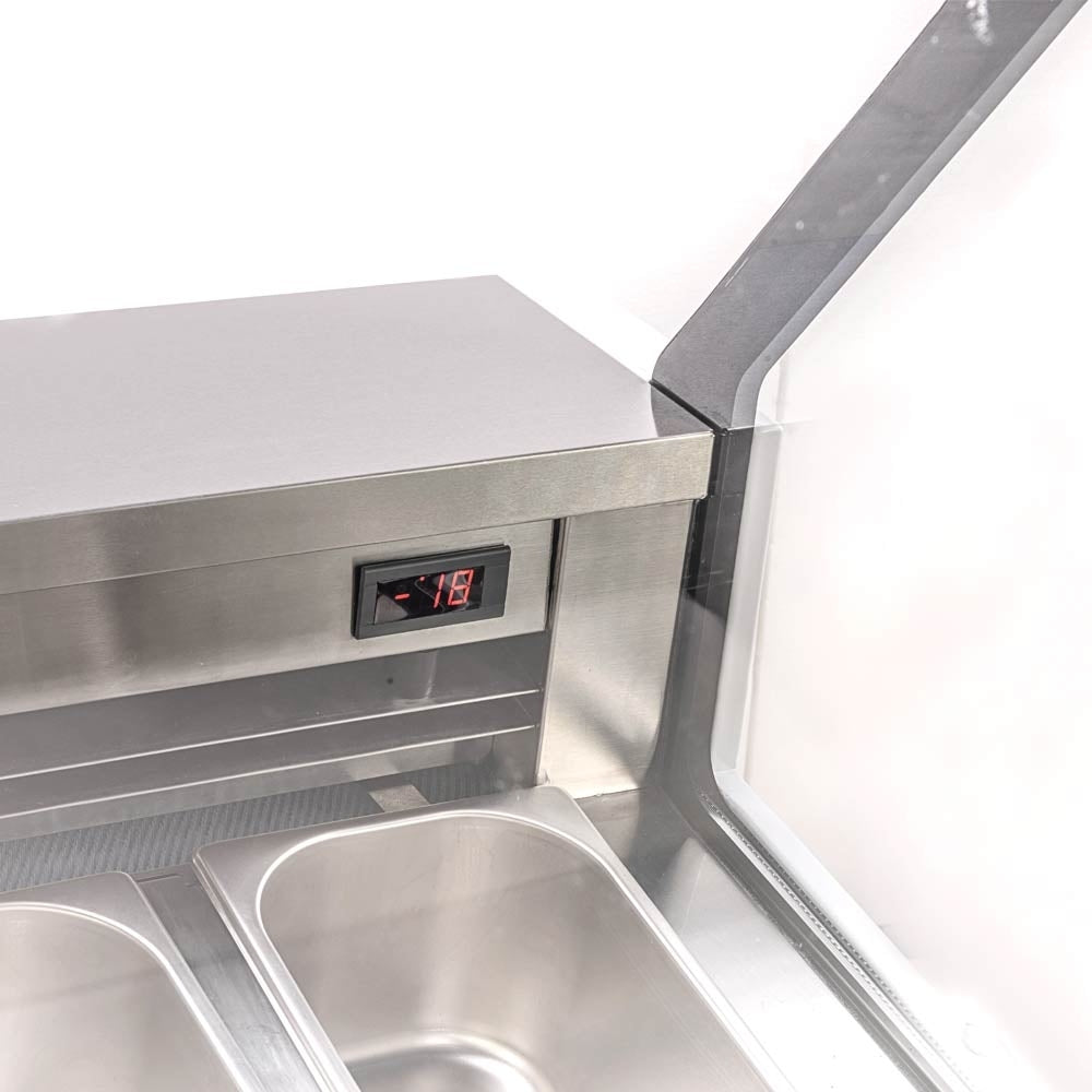 Marchia GIC‑13‑ST 70‑inch 13‑pan flat glass white gelato ice cream dipping cabinet display freezer, featuring a sleek flat glass top and generous capacity to showcase multiple flavors in ice cream shops and dessert parlors.