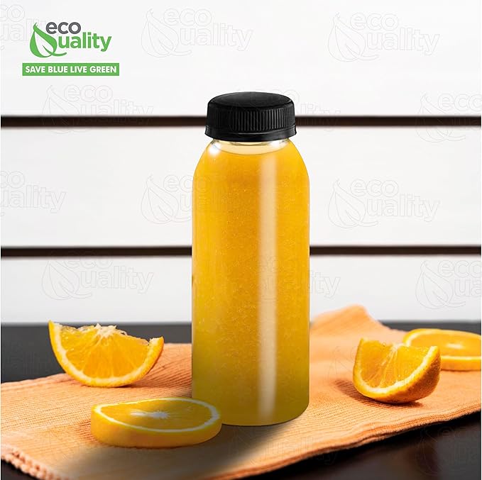 Round Clear Juice Bottles with White Caps Disposable Drink Containers