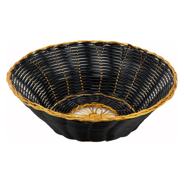 Winco PWBK-8R to PWBK-9V 8-1/4" x 2-1/4", Black/Gold Round Poly Woven Baskets