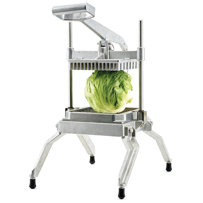 Lettuce Cutter 2/Pack a commercial lettuce cutter with a 1" x 1" cut. This cutter comes with a 49-square cut stainless steel blade that easily slices through cored lettuce heads with minimal effort. Combining convenience and durability, this lettuce cutter has rubber feet for stability and an aluminum frame that withstands heavy duty use. This model features an easy grip handle for a comfortable grip when cutting and it is also NSF listed.
