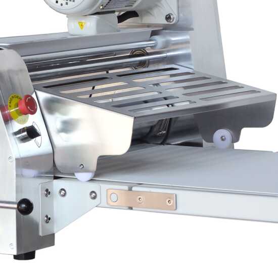 Prepline CSP-69 69-inch countertop reversible dough sheeter with roller pin, 120V, designed for precise and efficient dough rolling, perfect for bakeries, pizzerias, and commercial kitchens.