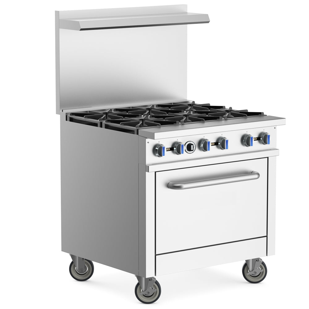 Cookline TR36-6-LP 36-inch 6 burner commercial gas range with oven liquid propane for professional cooking in restaurants cafes and commercial kitchens