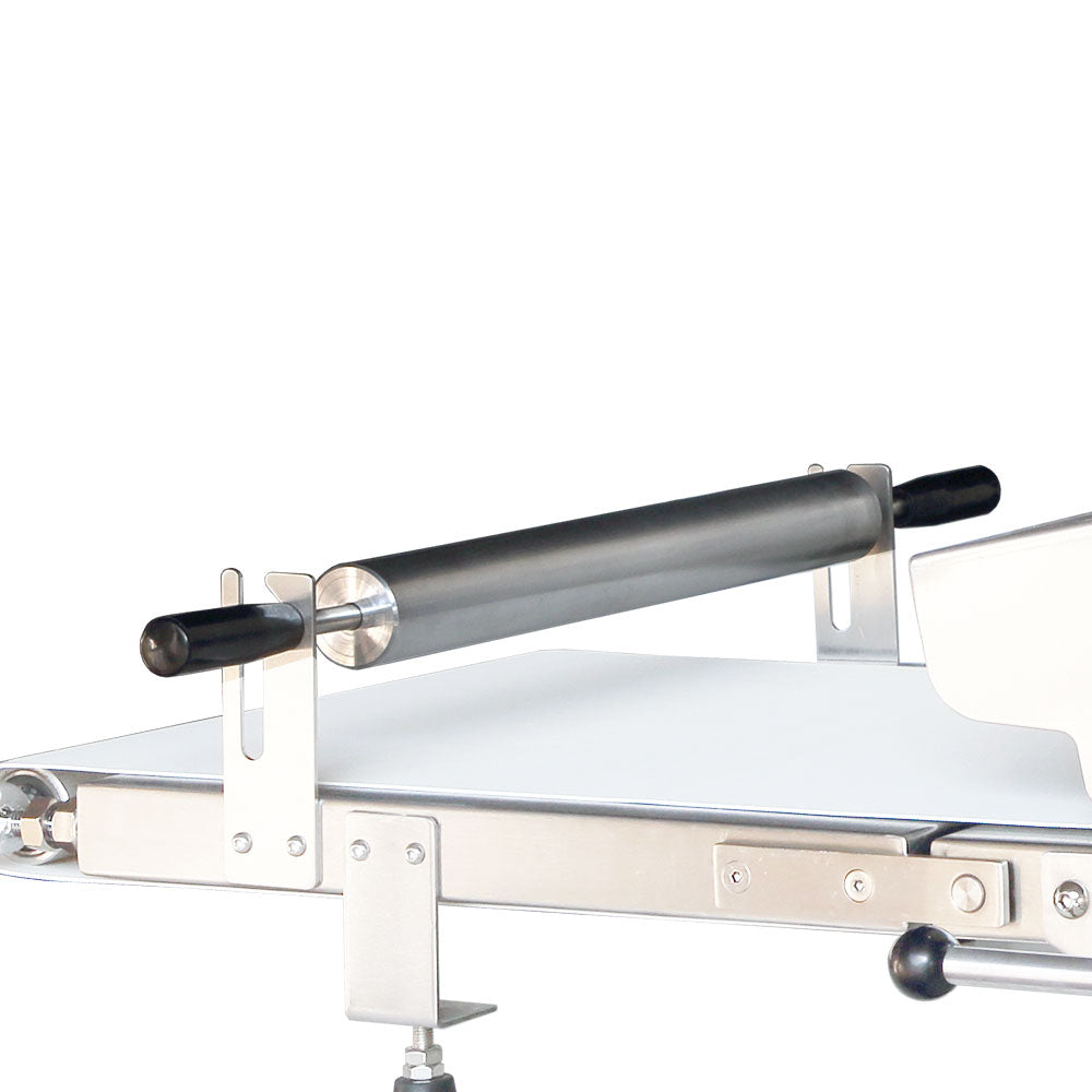 Prepline CSP-81 81-inch countertop reversible dough sheeter with roller pin, designed for efficiently flattening dough in bakeries and commercial kitchens, 120V electric operation.