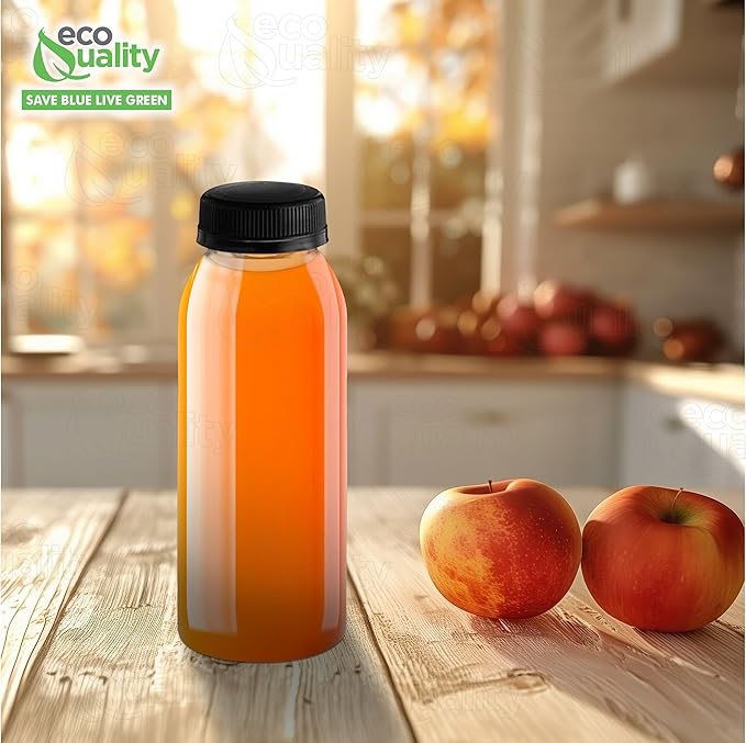 Round Clear Juice Bottles with White Caps Disposable Drink Containers