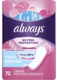 Always Thin Daily Liners – 72 scented, breathable liners with regular absorbency for all-day dryness and comfort.