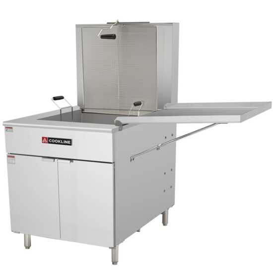 Cookline DOF-125 Commercial 125 lb Gas Flat Bottom Donut Fryer with 90,000 BTU, designed for high-capacity frying, ideal for large-scale production in bakeries and donut shops.
