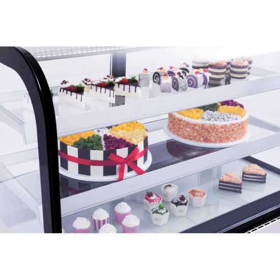The Marchia MB36 36-inch Curved Glass Refrigerated Bakery Display Case in stainless steel, ideal for showcasing baked goods, desserts, and pastries while keeping them fresh and cool. Perfect for bakeries, cafés, or delis.