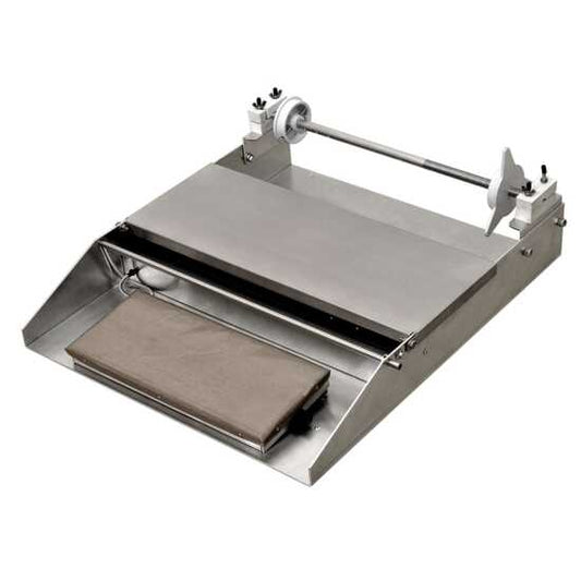 The Prepline FW12 Single Roll 12" Width Film Wrapper, with 725W power, efficiently seals food products in plastic wrap, ideal for preserving freshness in commercial kitchens, delis, and supermarkets.