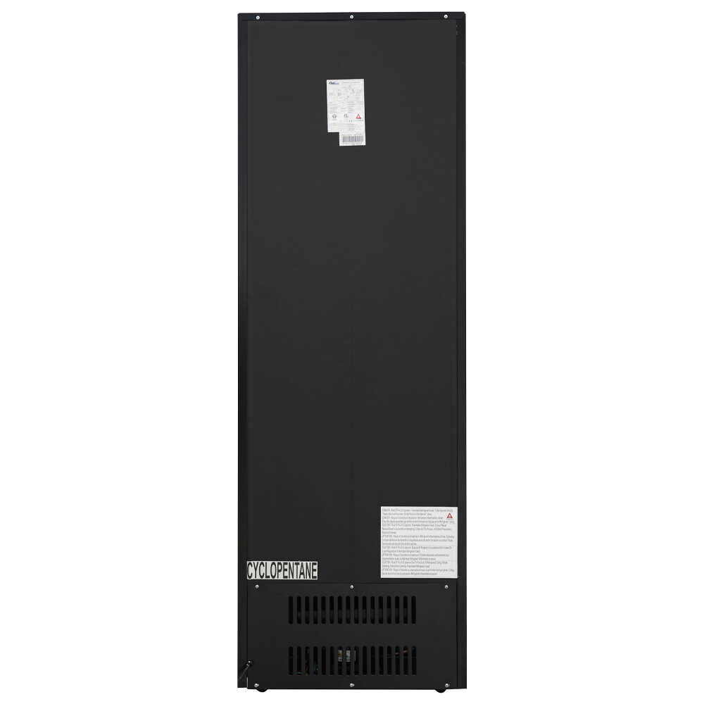 Coldline G12E-B 24-inch single glass door merchandiser refrigerator with LED lighting, black exterior, and a 12 cubic foot capacity.