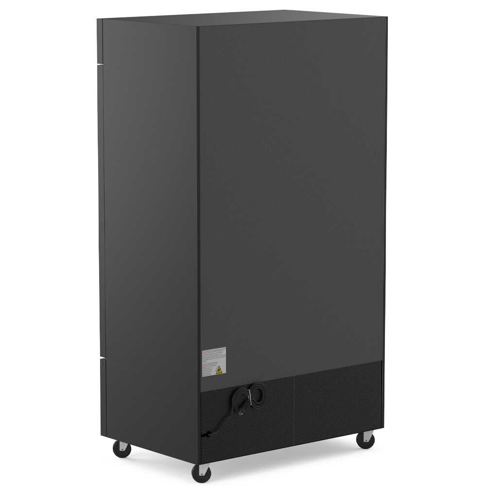 Coldline D48-B 48-inch two-glass door merchandiser freezer with LED lighting and a black exterior. This unit features two glass doors that provide easy access and excellent visibility for frozen products, making it ideal for high-traffic retail or foodservice environments. The LED lighting enhances the interior display with bright and even illumination, showcasing merchandise effectively. The sleek black finish offers a modern and professional appearance, while the spacious design allows for efficient stora