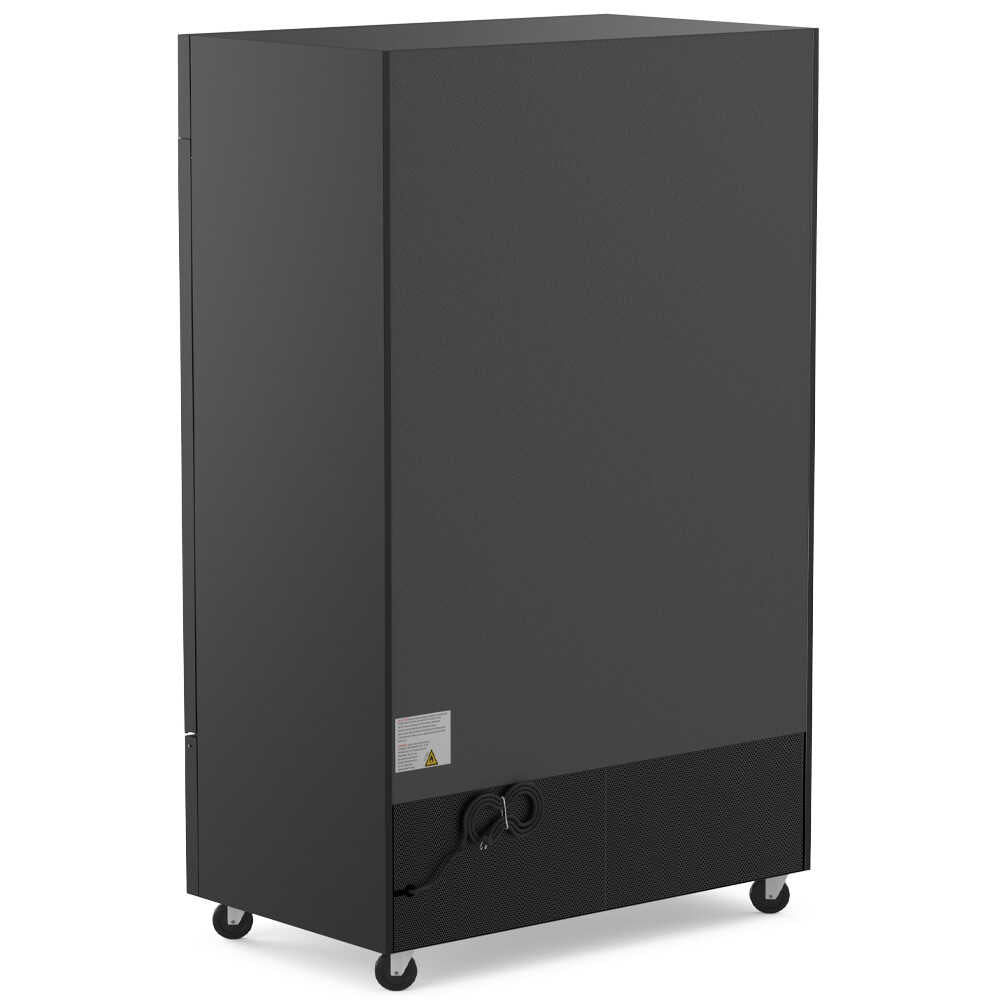 Coldline G53S-B 53-inch double glass sliding door merchandiser refrigerator with LED lighting and a black exterior. This refrigerator is designed with double sliding glass doors for efficient access and space-saving, making it ideal for high-traffic retail environments. The LED lighting illuminates the interior, enhancing product visibility and presentation. The sleek black finish adds a contemporary touch, ensuring that the unit blends seamlessly into modern commercial settings.